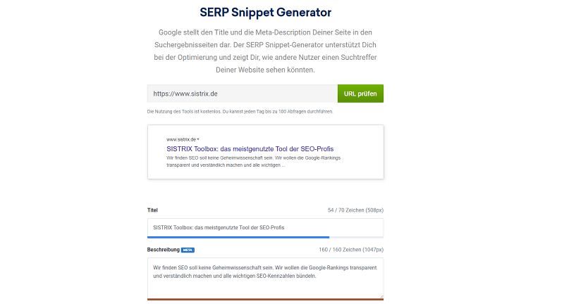 sistrix serp generator
